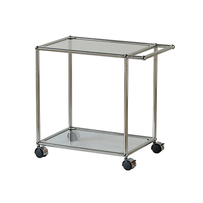 Rectangular Metal/glass Side Table with Wheel Base Mid-century Modern Style
