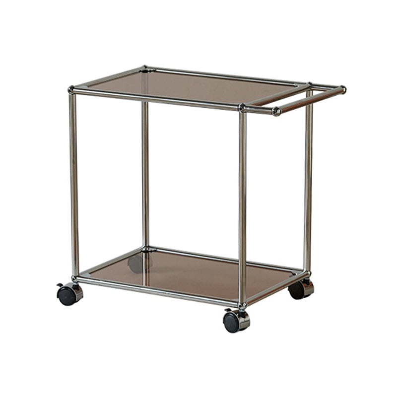 Rectangular Metal/glass Side Table with Wheel Base Mid-century Modern Style