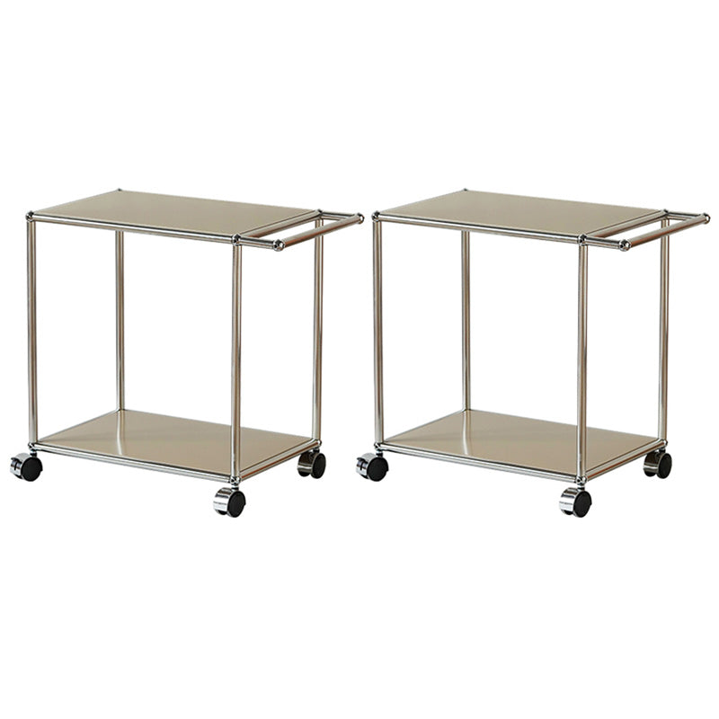 Rectangular Metal/glass Side Table with Wheel Base Mid-century Modern Style