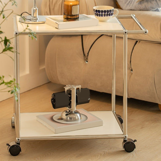 Rectangular Metal/glass Side Table with Wheel Base Mid-century Modern Style