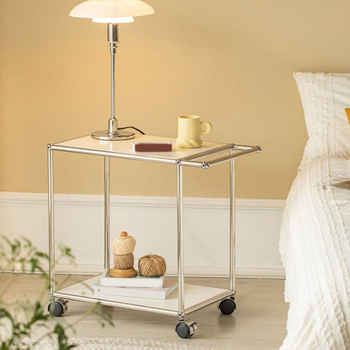Rectangular Metal/glass Side Table with Wheel Base Mid-century Modern Style