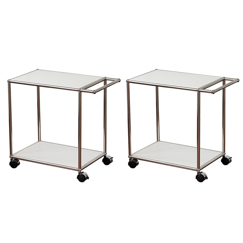 Rectangular Metal/glass Side Table with Wheel Base Mid-century Modern Style