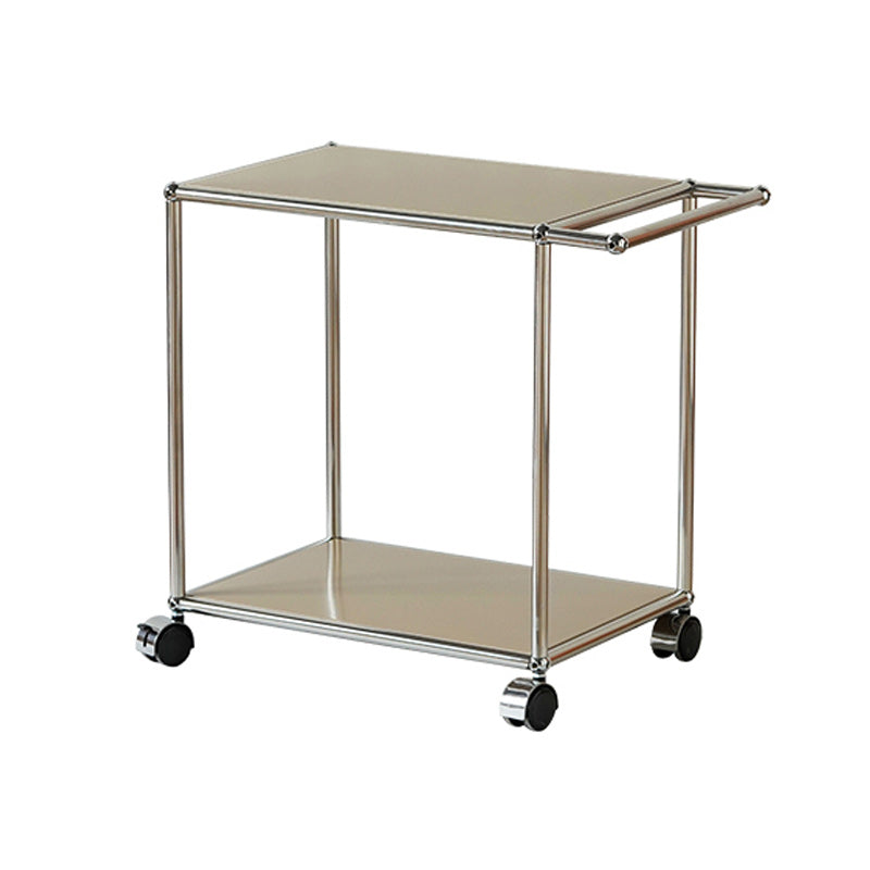 Rectangular Metal/glass Side Table with Wheel Base Mid-century Modern Style