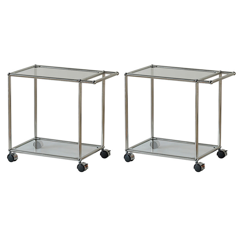 Rectangular Metal/glass Side Table with Wheel Base Mid-century Modern Style