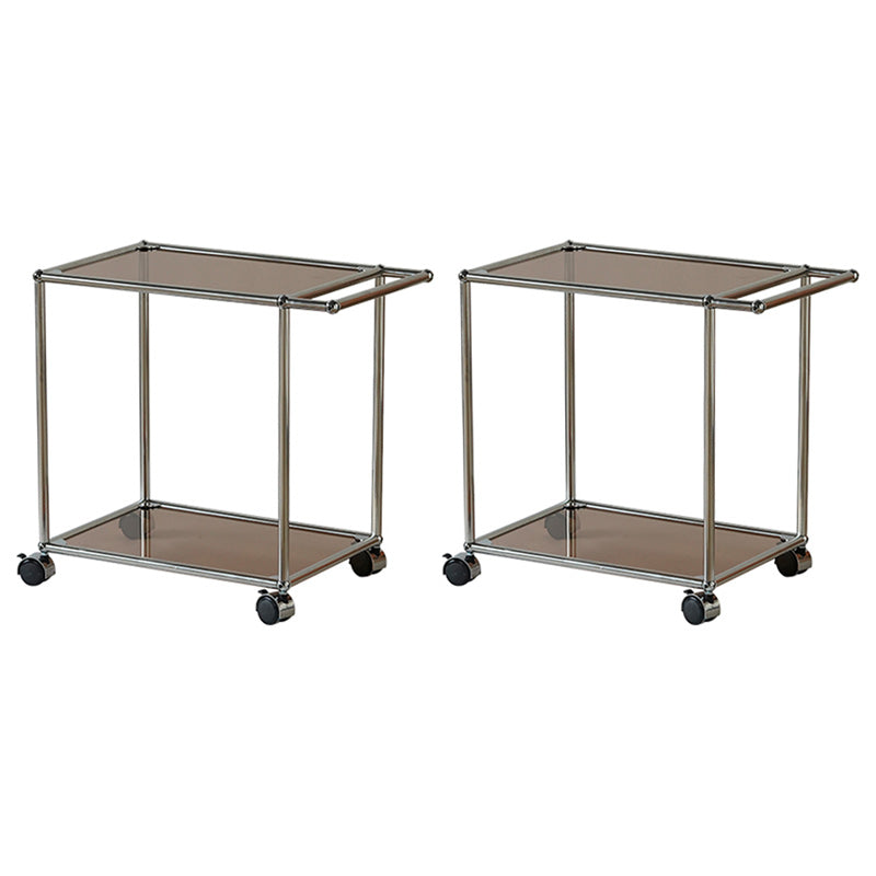 Rectangular Metal/glass Side Table with Wheel Base Mid-century Modern Style