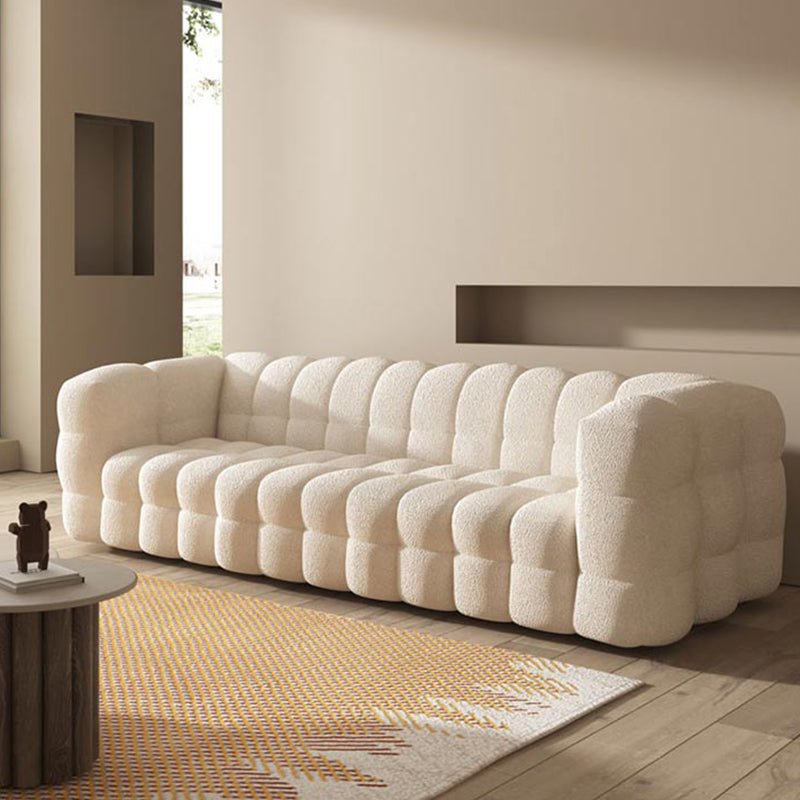 Pillow Sewn Back Sofa Contemporary Tuxedo Arm White Wool - 39.37" D