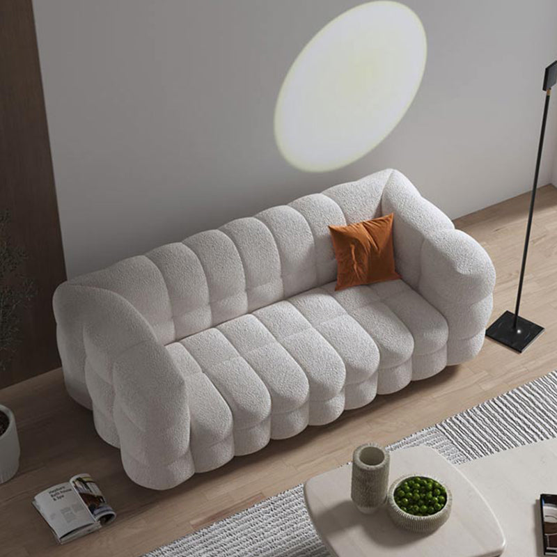 Pillow Sewn Back Sofa Contemporary Tuxedo Arm White Wool - 39.37" D