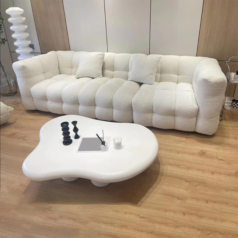 Pillow Sewn Back Sofa Contemporary Tuxedo Arm White Wool - 39.37" D