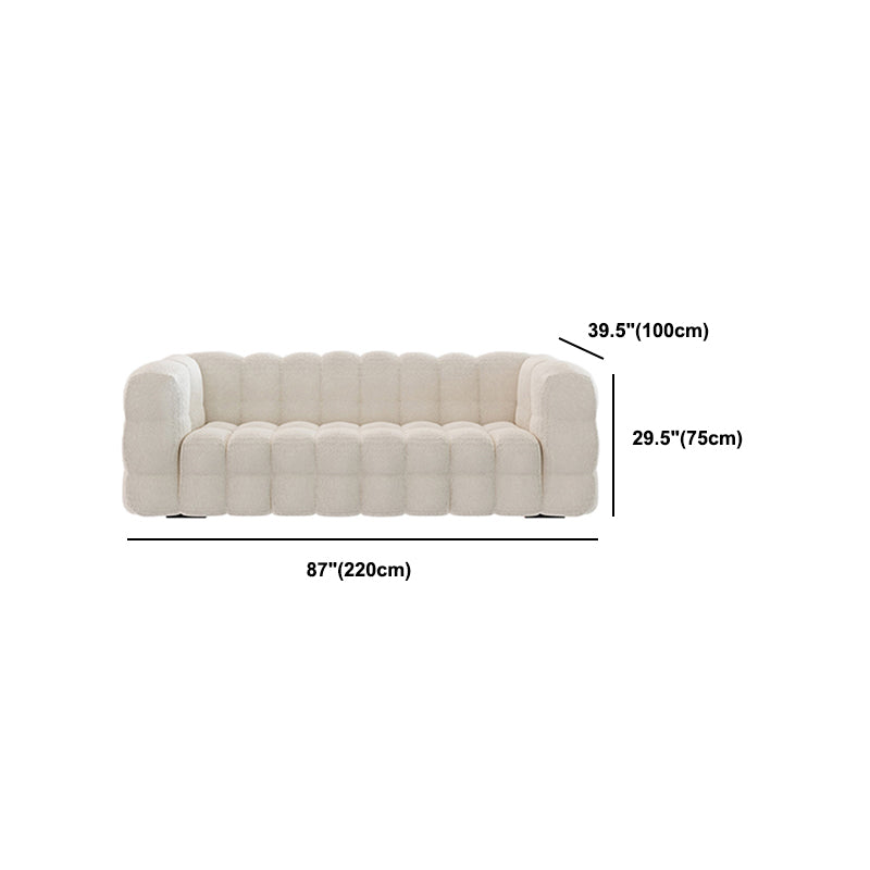Pillow Sewn Back Sofa Contemporary Tuxedo Arm White Wool - 39.37" D