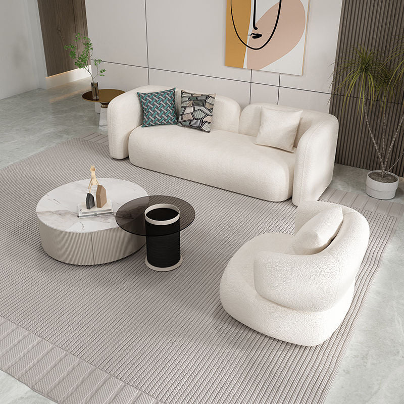 Wool White Tuxedo Arm Sofa Contemporary Standard Sofa with Tight Back
