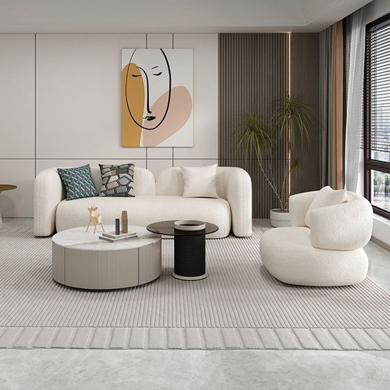Wool White Tuxedo Arm Sofa Contemporary Standard Sofa with Tight Back