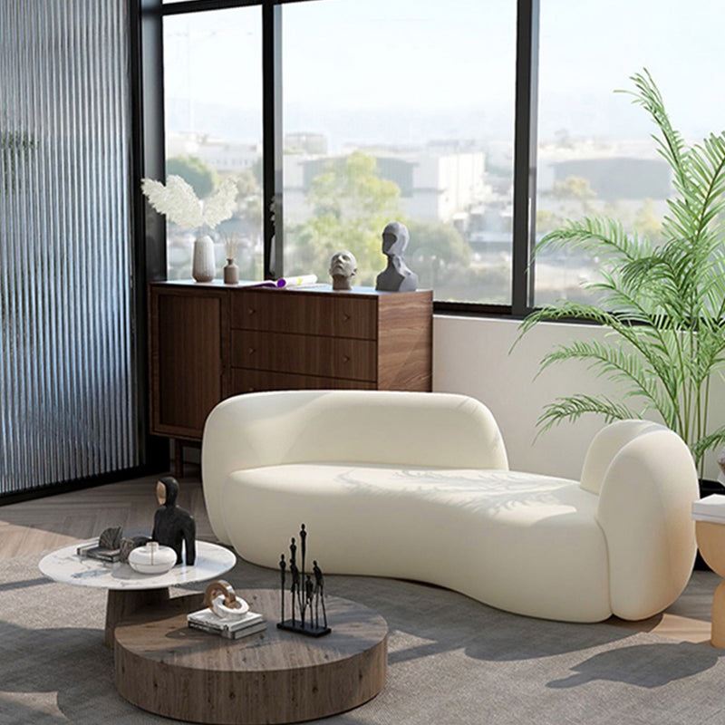 Recessed Arm Curved Sofa for Apartment Beige Contemporary Sofa