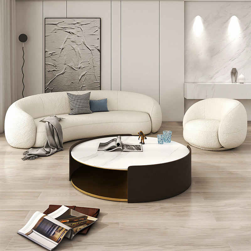 Contemporary Curved Wool Sofa Sloped Armed Sofa in White of 27.56" H