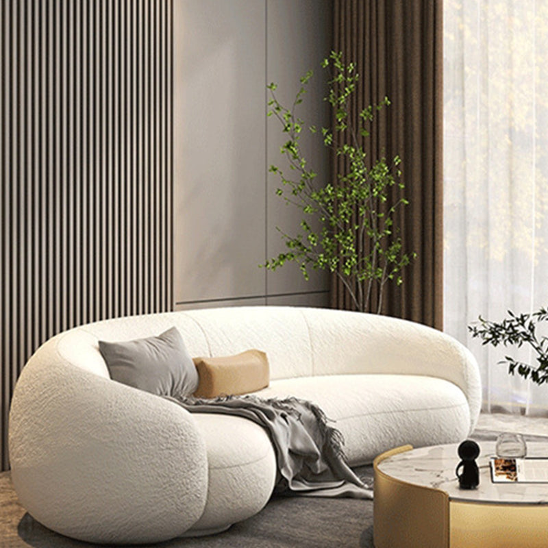 Contemporary Curved Wool Sofa Sloped Armed Sofa in White of 27.56" H