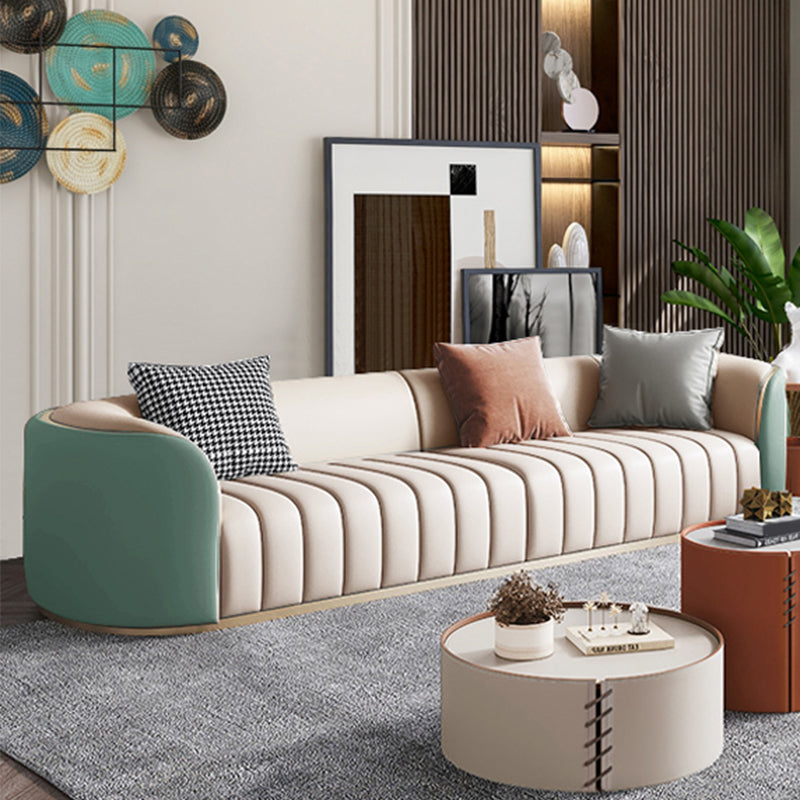 Modern Leather Sofa for Living Room Tuxedo Arm Sofa with Tight Back Seating