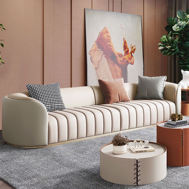 Modern Leather Sofa for Living Room Tuxedo Arm Sofa with Tight Back Seating
