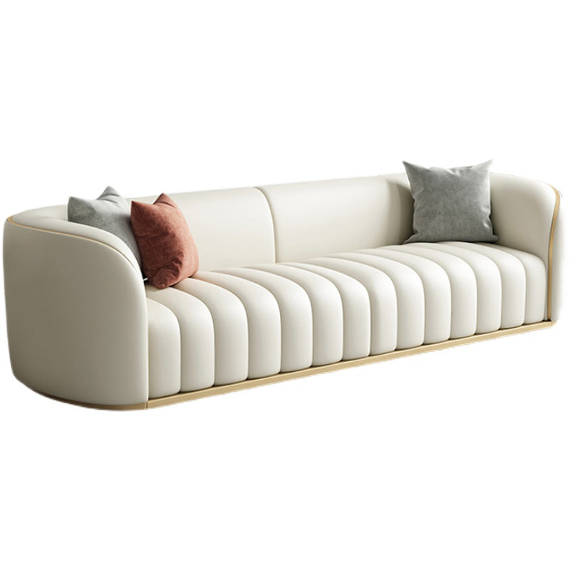 Modern Leather Sofa for Living Room Tuxedo Arm Sofa with Tight Back Seating