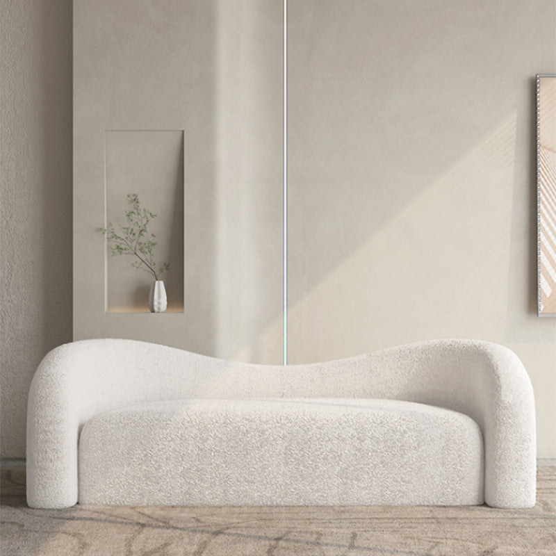 Curved Wool Sofa White Contemporary Sloped Armed Sofa - 33.46" D