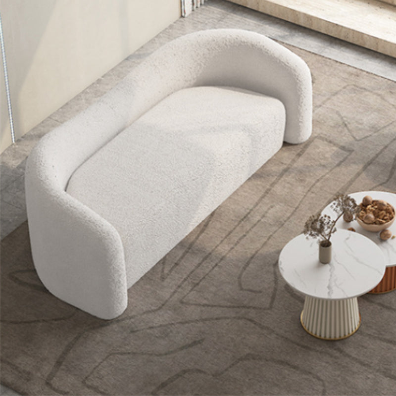 Curved Wool Sofa White Contemporary Sloped Armed Sofa - 33.46" D