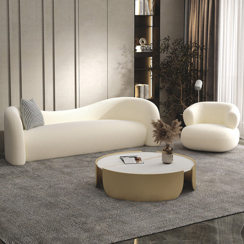 Curved Wool Sofa White Contemporary Sloped Armed Sofa - 33.46" D