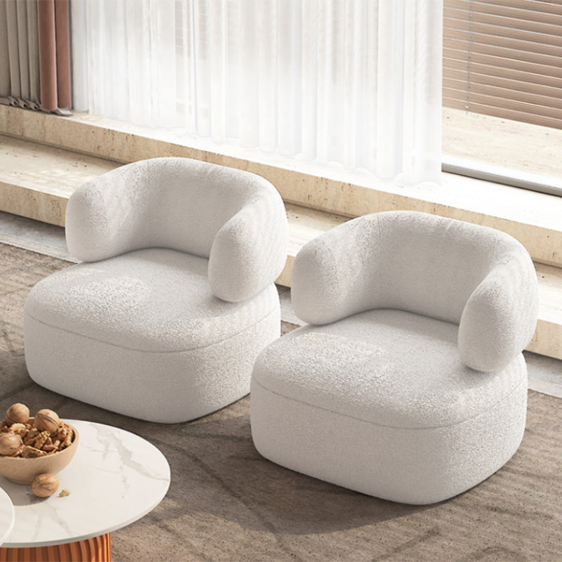 Curved Wool Sofa White Contemporary Sloped Armed Sofa - 33.46" D