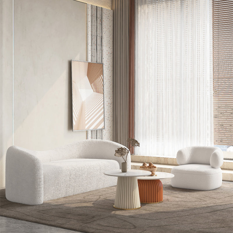 Curved Wool Sofa White Contemporary Sloped Armed Sofa - 33.46" D