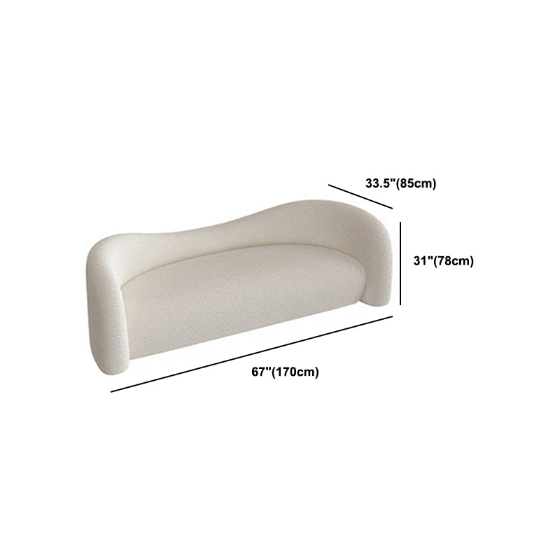 Curved Wool Sofa White Contemporary Sloped Armed Sofa - 33.46" D