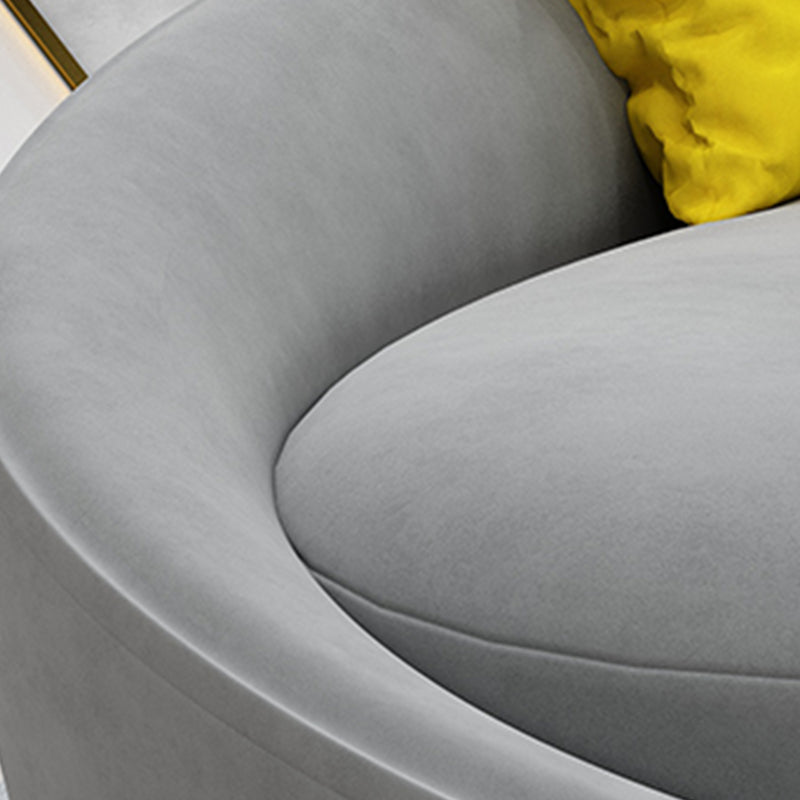 Velvet Modern Curved Sofa in Gray Sloped Arm Arm Seating with Pillows