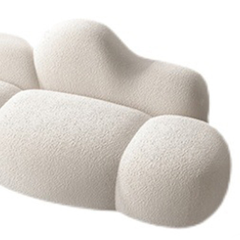 White Wool Curved Back Sofa Modern 34.65" H Square Arm Seating