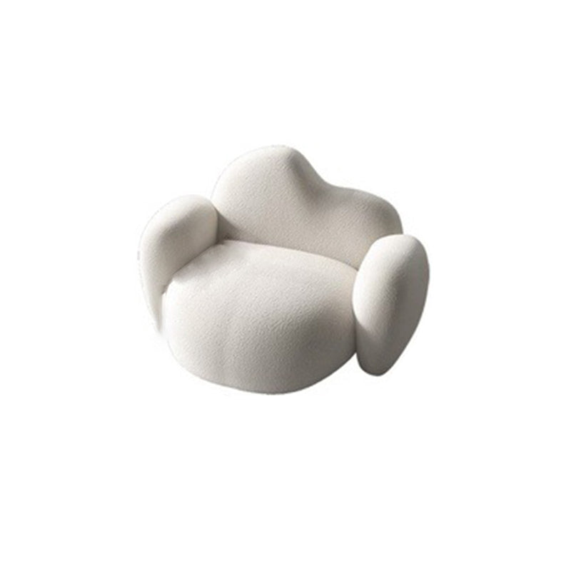 White Wool Curved Back Sofa Modern 34.65" H Square Arm Seating
