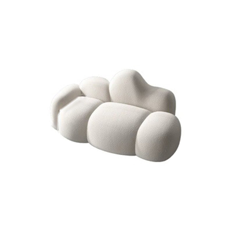 White Wool Curved Back Sofa Modern 34.65" H Square Arm Seating