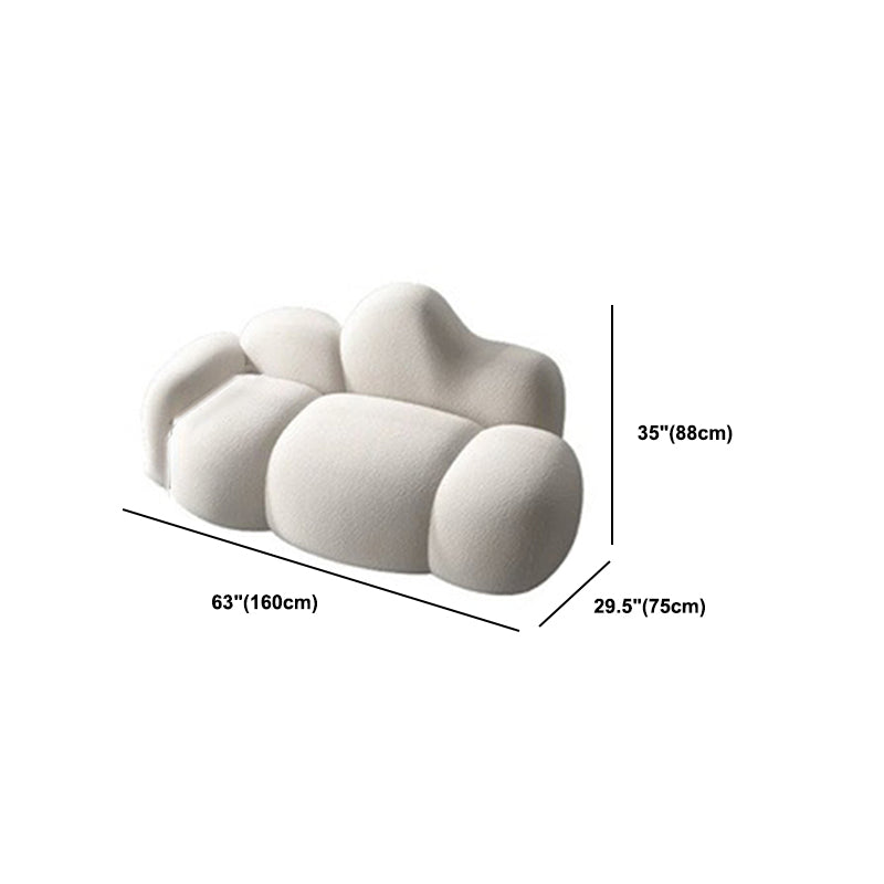 White Wool Curved Back Sofa Modern 34.65" H Square Arm Seating