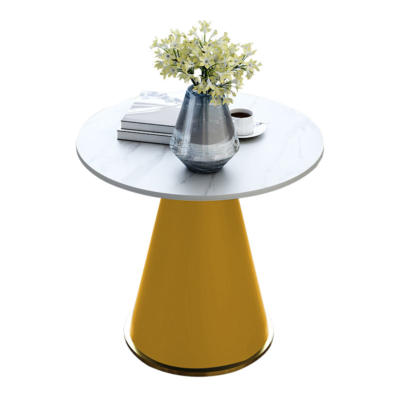 Minimalist Pedestal Side Table Round Slate Sofa End Table for Living Room