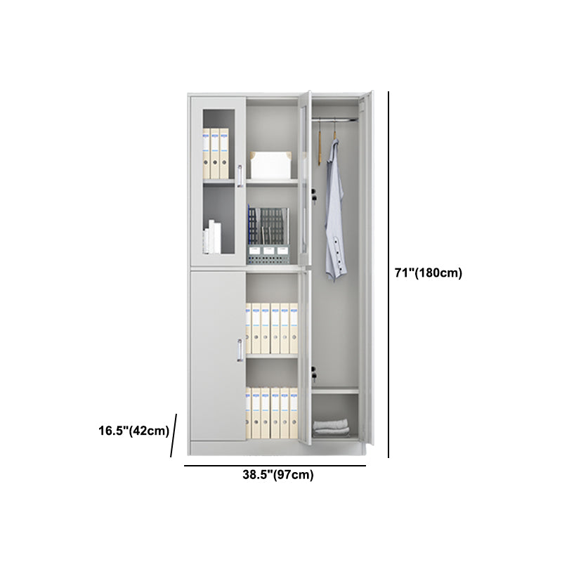 Grey Steel Wardrobe Armoire Contemporary Hinged Wardrobe Cabinet