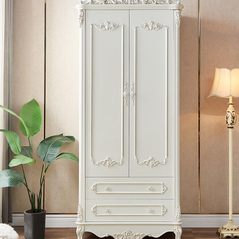 French Country Wardrobe White Colour Solid Wood Wardrobe Closet with Drawers