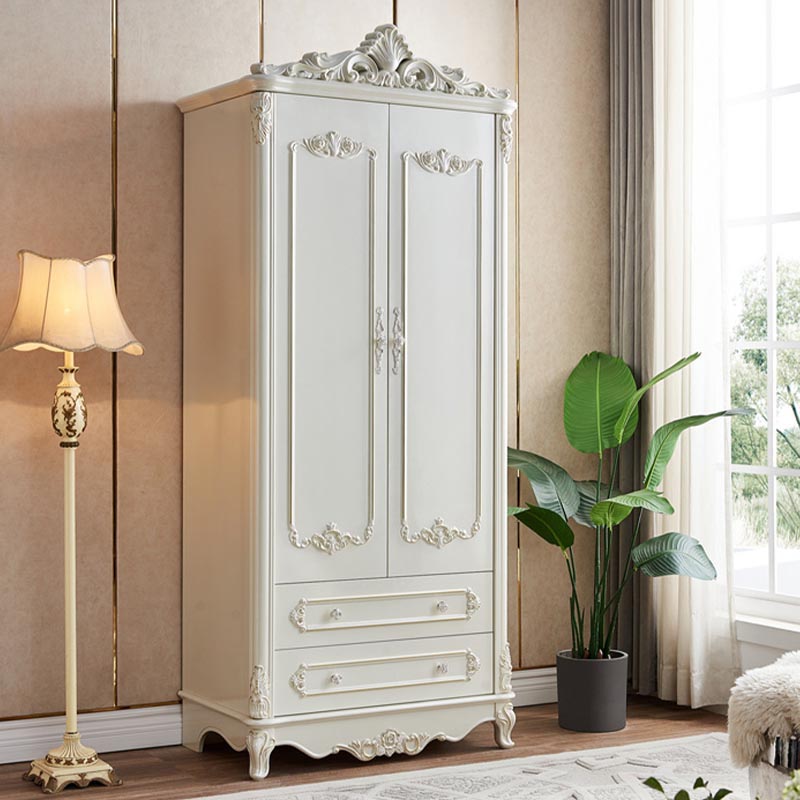 French Country Wardrobe White Colour Solid Wood Wardrobe Closet with Drawers