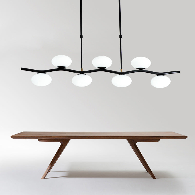 Oval Tea Room Pendant Light Cream Glass 7-Head Minimalist Island Lighting