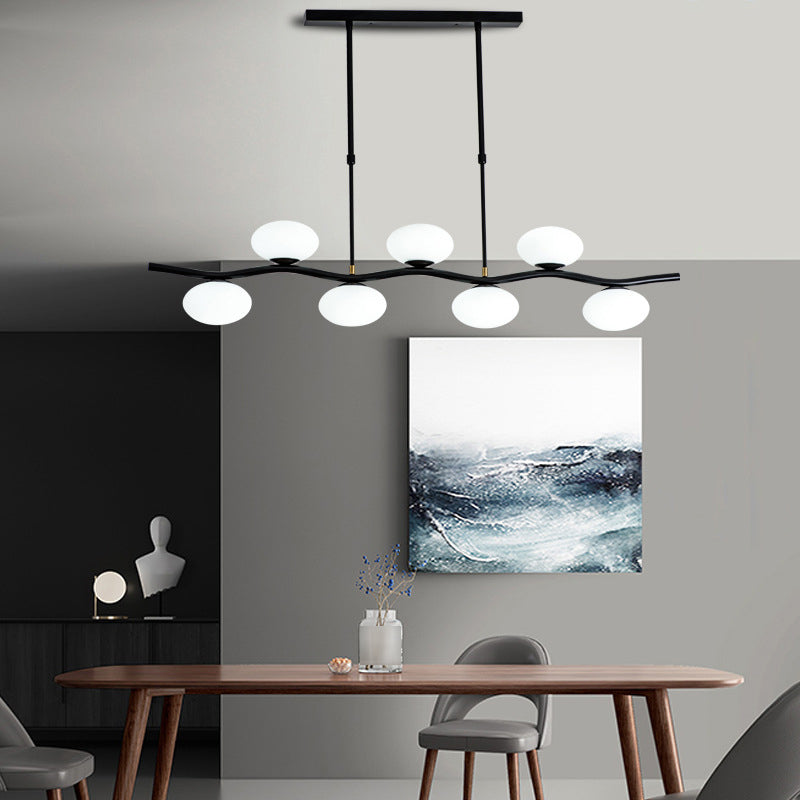 Oval Tea Room Pendant Light Cream Glass 7-Head Minimalist Island Lighting