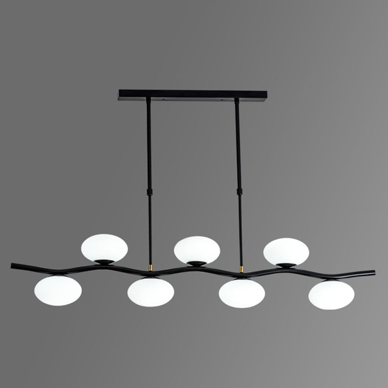 Oval Tea Room Pendant Light Cream Glass 7-Head Minimalist Island Lighting