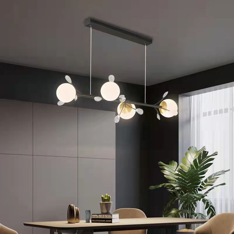 Modern Spherical Island Light Fixture White Glass 4 Heads Dining Room Pendant Light