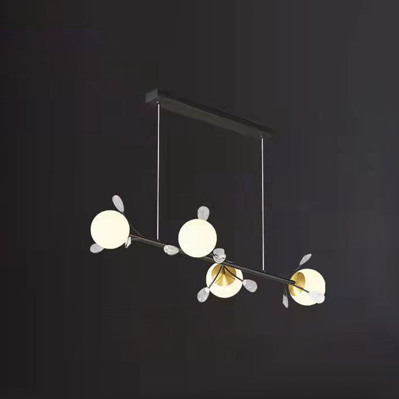 Modern Spherical Island Light Fixture White Glass 4 Heads Dining Room Pendant Light
