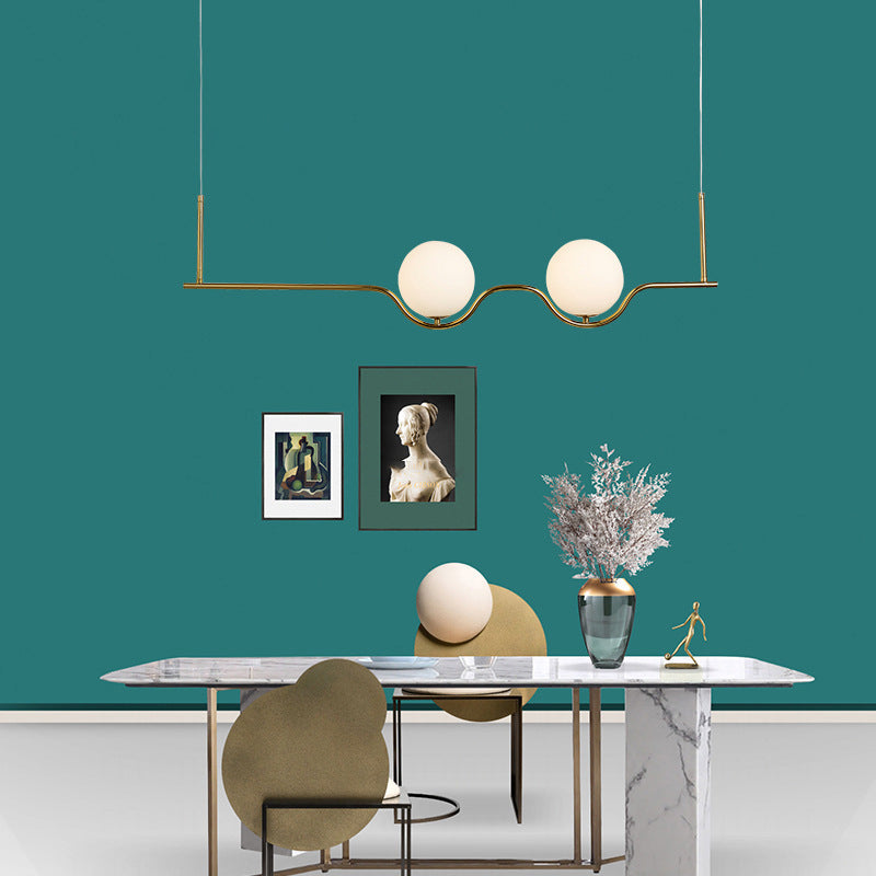 Cream Glass Globe Island Light Minimalist 2-Light Brass Finish Pendant