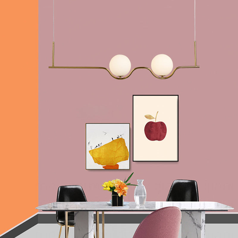 Cream Glass Globe Island Light Minimalist 2-Light Brass Finish Pendant