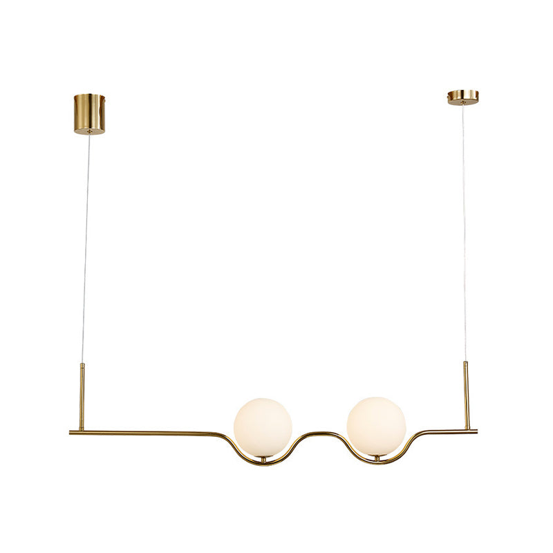 Cream Glass Globe Island Light Minimalist 2-Light Brass Finish Pendant