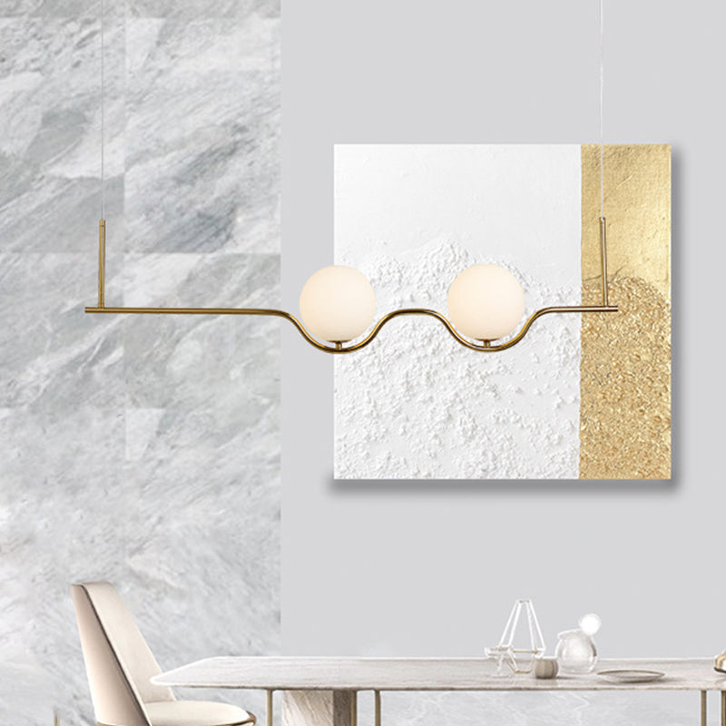 Cream Glass Globe Island Light Minimalist 2-Light Brass Finish Pendant
