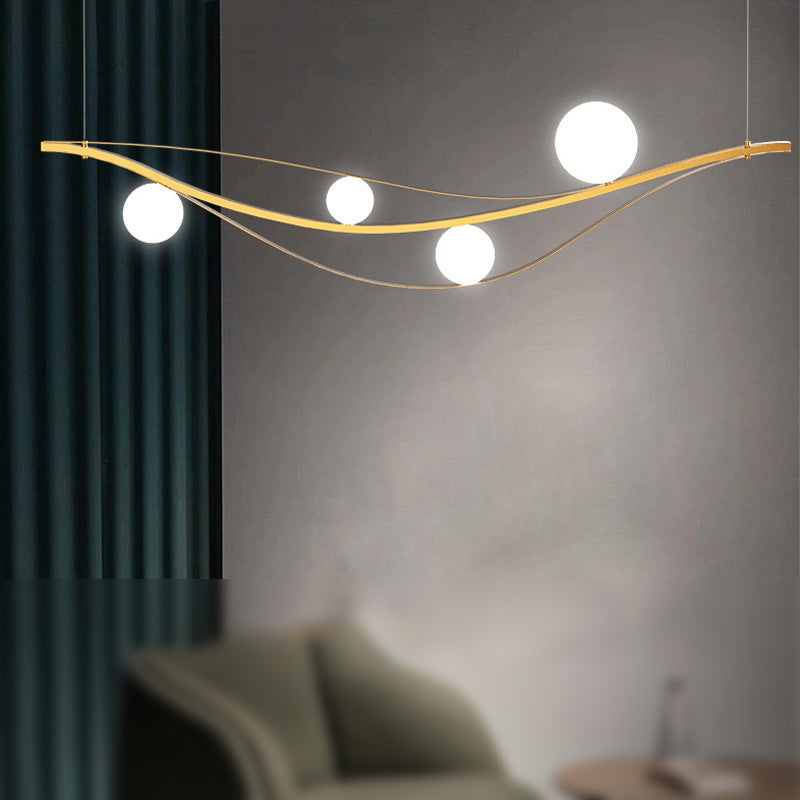 Minimalist Leaf Shaped Island Lamp White Glass 4-Bulb Dinner Hanging Light Fixture