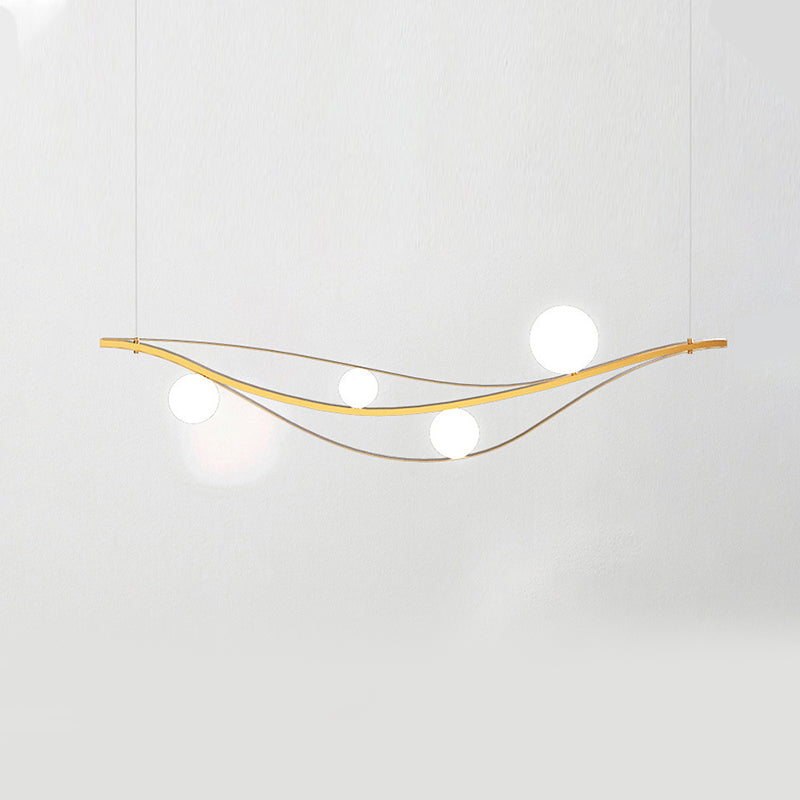 Minimalist Leaf Shaped Island Lamp White Glass 4-Bulb Dinner Hanging Light Fixture