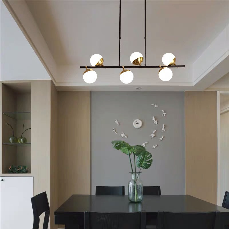 Modern 6 Lights Island Lighting Black Brass Globe Glass Pendant Light