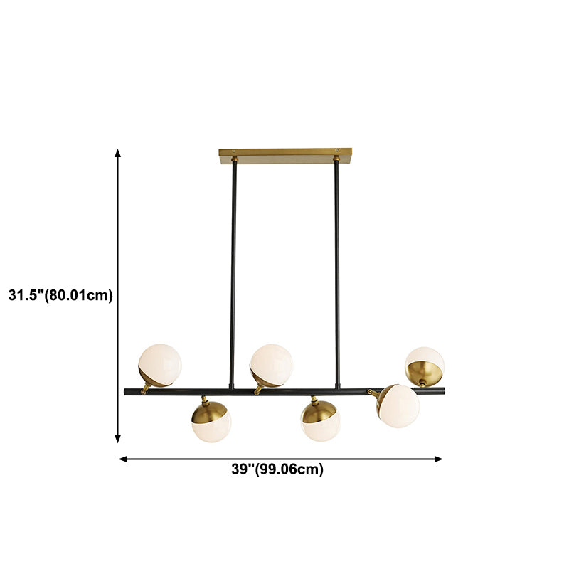 Modern 6 Lights Island Lighting Black Brass Globe Glass Pendant Light