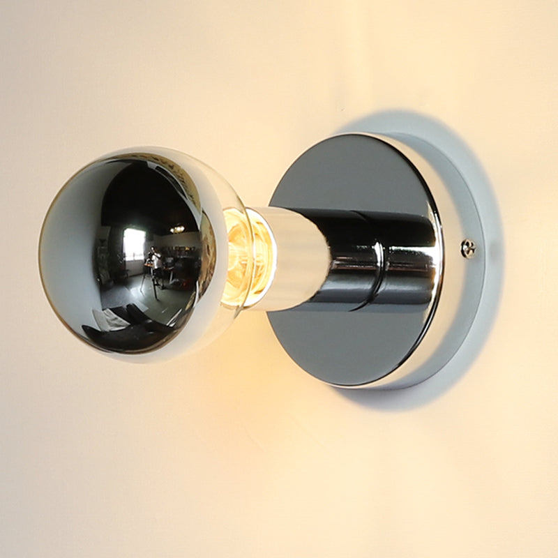 Round Sconce Light Fixtures Modern Style Metal 1 Light Wall Mount Lamp in Silver